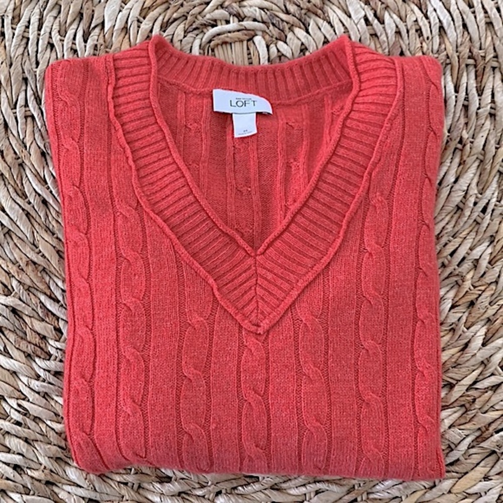 LOFT Cable Rabbit Hair V-Neck Sweater - Picture 8 of 11